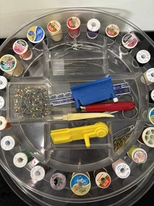 Vtg 12” Clear Thread Organizer: Spools Of Thread Lot, Organizer Case & Notions - Picture 1 of 4