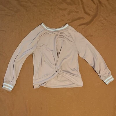 Knit Works Lite Weight Sweater Top Pink W White Stripes Girl 10/12 Twisted Front - Image 1 of 4