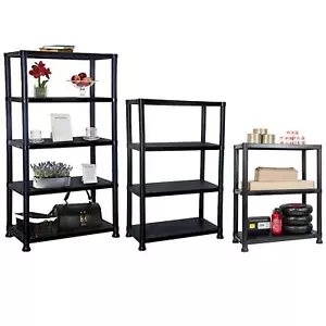 3 4 5 Tier Plastic Shelf Home Storage Shelving Unit Shelves Rack Racking Black - Picture 1 of 27