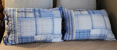 2 Nautica Blue Plaid Patchwork Tie Closure Standard Pillow Shams (No Inserts) - Image 1 of 4