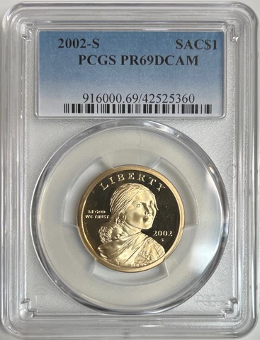 2002 S Sacagawea Dollar PCGS PR69DCAM Proof Coin $1 Cover