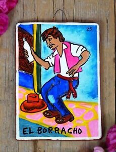 Loterie #25 El Borracho l'argile ivre peint à la main tonala jeu mexicain art populaire