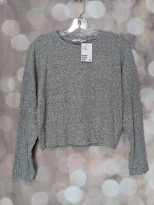 H&M Heathered Gray Girls Youth Cropped Loose Fit Long Sleeve Rib Sweater 16/18 - Picture 1 of 10