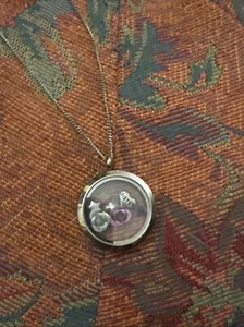 Origami Owl Round Window Pendant Charms. Purple Silver Flowers 20” - Picture 1 of 3