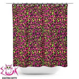 Sourpuss Shower Curtain Hot Pink Leopard Print Neon Green Colorful Punk NEW - Picture 1 of 1