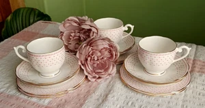 VINTAGE QUEEN ANNE BONE CHINA ROSA "GEORGISCH" TEETASSEN TEETELLER & UNTERTASSEN 15-teilig - Bild 1 von 11