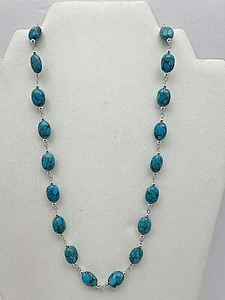 Sterling Silver .925 10mm x 14mm Oval Turquoise Beaded 20" Necklace - Picture 1 of 12
