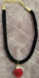 Women's 15" Black Velvet Choker Necklace With Red Ball - Picture 1 of 4