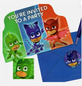 PJ MASKS INVITATIONS (8) Birthday Party Supplies Stationery Cards Notes Disney. - Picture 1 of 3
