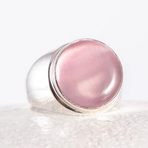 Selenite, occhio di gatto, rosa tenue, scintillante, grande anello in argento, sigillo, 66 - Foto 1 di 4