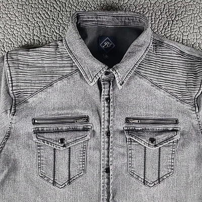 VTG Wrangler Denim Jacket Men L Gray Striped Pearl Snap Heavy Shacket 70s USA - Image 1 of 4