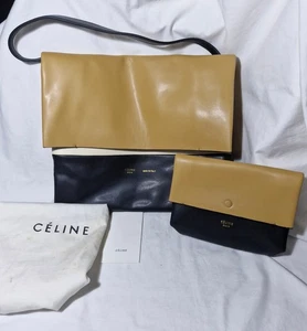Authentic Celine Tricolour Leather All Soft shoulder Bag W pouch Made in Italy - Picture 1 of 16
