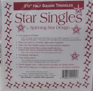 STAR SINGLES Spinning Star Design 3-1/2" Square Triangle Template Paper Quilting - Picture 1 of 2