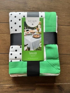 Tovaglia Kate Spade NY x Target a pois 84"x60" nero verde panna cotone NUOVA - Foto 1 di 4