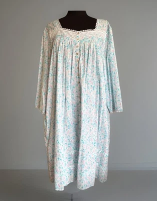 Nuevo sin etiquetas Vestido Eileen West Azul Acuarelas 100% Algodón Césped Manga 3/4 Talla XL Foto 1 de 4