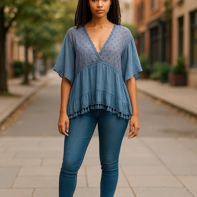 Isabel Tavares Blue Sheer Fairy Wing Castlecore Lagenlook Cottagecore Top Sz Md - image 1 of 4