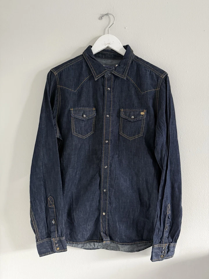 Camisa Denim Lavado Oscuro Diesel Años 2000 2010 Perla Occidental Botón a Presión XL Diseñador Foto 1 de 4