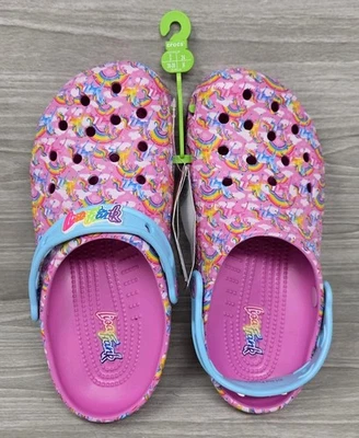 NUEVO Zuecos cómodos Crocs J6 Classic Lisa Frank 208829-6SW Big Kids rosa unicornio Foto 1 de 4
