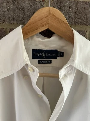 Ralph Lauren Blanco Algodón Abotonado Calce Clásico Pequeño Hombre Unisex Azul Pony Foto 1 de 4