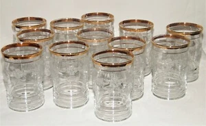 Rare Vintage Set (12) BARTLETT-COLLINS GLASS TUMBLERS Gold Trim~Frosted Flowers  - Picture 1 of 8