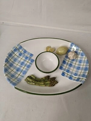 BELLA CASA BY GANZ SERVING TRAY WITH DIP BOWL ASPERAGUS/LEMON/GARLIC ACCENT  - Image 1 of 4
