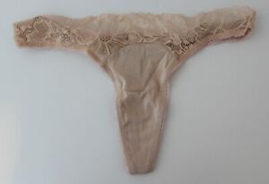 Victoria's Secret Lace Trim Thong Panty Ivory Size L NWT