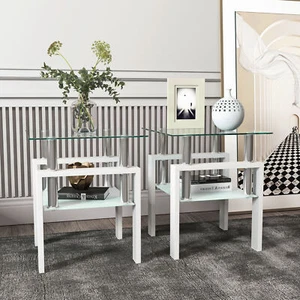 2pcs Modern Tempered Glass Tea Table Coffee Table End Table, Square Table for - Picture 1 of 14