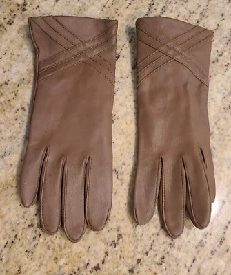 Guantes de colección para mujer talla B S/M marrón imitación cuero 9" forrados con acento cruzado Foto 1 de 4