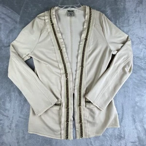 Vocal Cardigan Womens Small Beige Open Front Gold Chain Accent Long Sleeve Boho - Picture 1 of 12