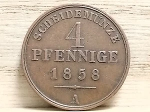 1858 A 4 Pfennige Schaumburg-Lippe German States Copper Coin (George William) - Picture 1 of 8