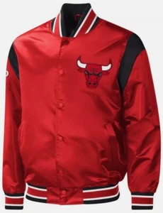 NBA Chicago Bulls Vintage Red Satin Letterman Bomber Varsity Baseball Jacket - Bild 1 von 3