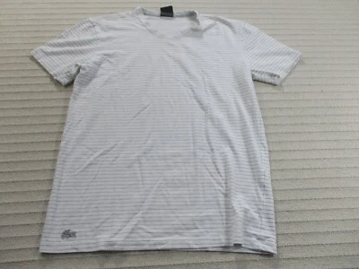 Lacoste Men Pajama Top Small Gray Striped Short Sleeve V Neck White Cotton Blend - Image 1 of 4