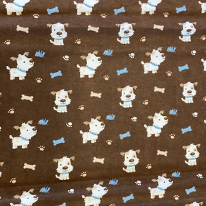 Puppy Dogs Bones Paws & Blue Birds Brown Flannel Fabric David Textiles - Picture 1 of 4