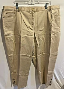 New Ruby Rd Woman Tan Capri Pants Plus Size 22W Flat Front Embellished Leg - Picture 1 of 3