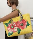 Artisan Woven  Mexican PVC  Bag Flowers Designer Tote Large Spring Summer Uniqu