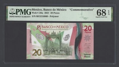 Mexico 20 Pesos 5-10-2021 P136a Commemorative Uncirculated Grade 68 - Image 1 of 2