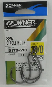 Owner 5178-201 10/0 SSW Circle Hook Black Chrome Size 10/0 3Ct - Picture 1 of 2