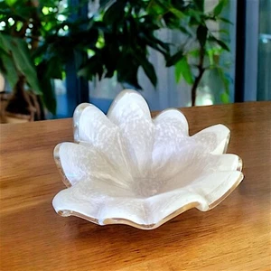 White Cristal Italian Art Glass Bowl Heavy Decorative White with Peach Luster - Picture 1 of 9