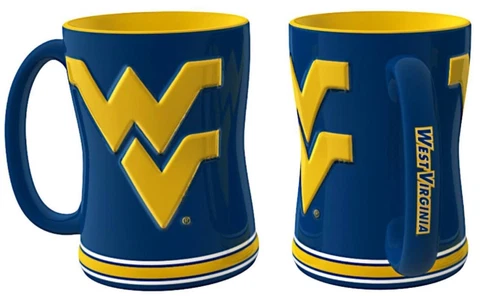 West Virginia Mountaineers 15oz Sculpted Relief Coffee Mug [NEW] Tea Cup Hot Cover
