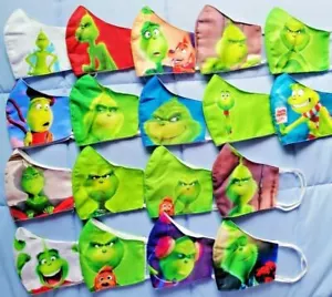3 PACK HANDMADE Adult FACE COVER MASK gift Grinch holiday season Christmas Xmas - Picture 1 of 12