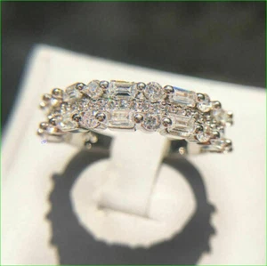 2Ct Lab Created Diamond Half Eternity Wedding Band Ring 14K White Gold Finish - Picture 1 of 4