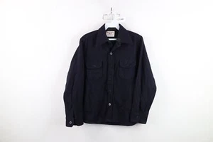 Vtg 50s 60s Boys 16 Wool CPO Collared Button Shirt Jacket Jac Shirt Navy Blue - Picture 1 of 16