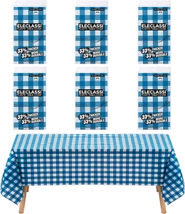 Blue Gingham Checkered 6 Pack Disposable Plastic Tablecloth 54 X 108 in - Plasti - Picture 1 of 5
