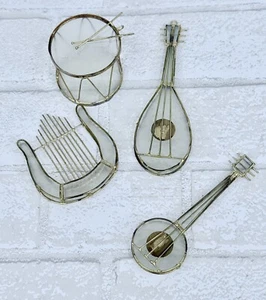 4 Vintage Capiz Muschel Musikinstrument Weihnachtsschmuck Harfe Trommel Mandoline - Bild 1 von 17