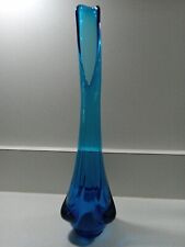 Vintage MCM Viking Glass Epic Six Petal Swung Vase Bluenique 14 1/4”Tall 5”Mouth