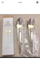 West Elm Gold Salad Spoons 2-piece Salad Server Set 24k Gold Plated - Bild 1 von 3