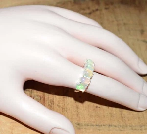 Anillo de joyería de piedras preciosas naturales de plata esterlina 925 de ópalo etíope regalo para ella - Imagen 1 de 7