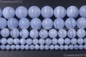 AAA Natural Chalcedony Blue Lace Agate Purple Round Beads 4mm 6mm 8mm 10mm 15.5" - Picture 1 of 17