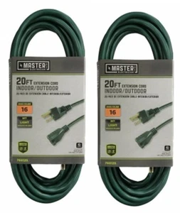 Master Ele 02352-05ME 20' 16/3 SJTW Green Outdoor 13A Extension Cord - Pack of 2 - Picture 1 of 4