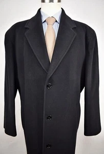 Stafford Solid Black Wool/Nylon Blend Flannel Three Button Overcoat Size: 44 - Picture 1 of 9